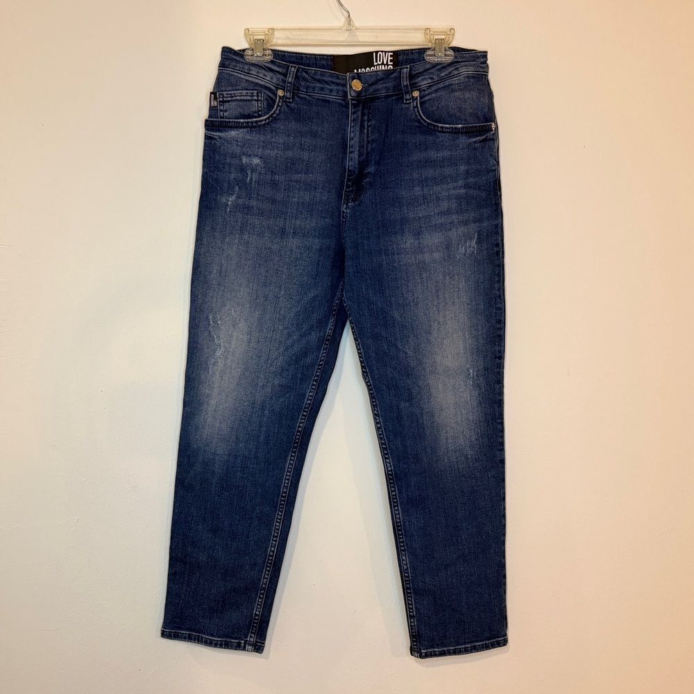 Love Moschino High Rise Heart Pocket Cropped Ankle Jeans Size 27 Embellished Y2k